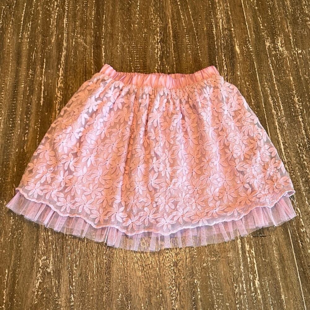 RUUM American Kid’s Wear Crochet Knit Floral Skirt Pink Girl’s Size 8